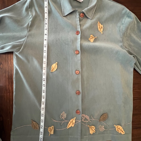 Teddi Women's Long Sleeve Green Button Up Appliqué Embroidered Top, Size Large - Picture 11 of 12